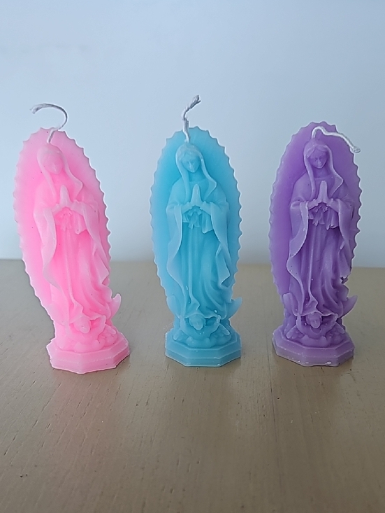 Other - Set of 3 Virgin Mary Prayer Candles - Pink, Blue, Purple